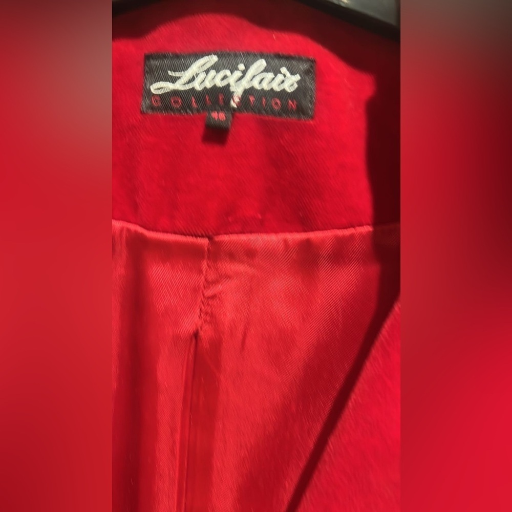 Red Velvet Cotton Coat | Size 10 | Cinched Waist | Winter Statement Jacket - Picture 3 of 8